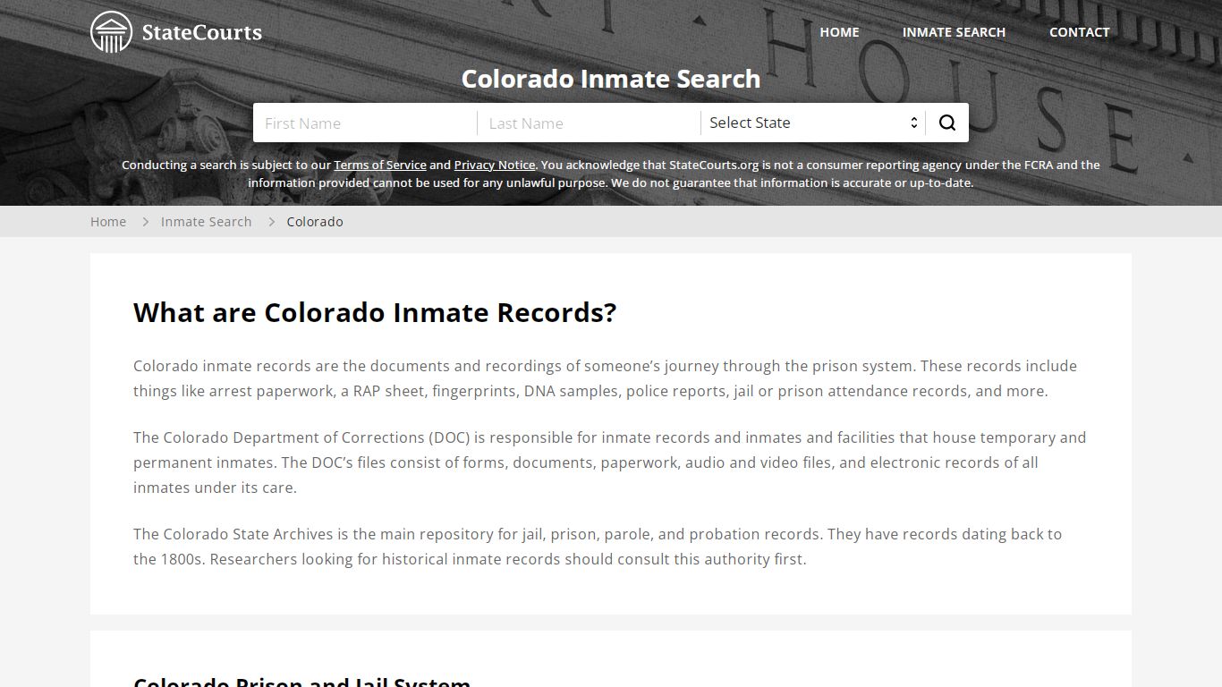 Colorado Inmate Search, Prison and Jail Information - StateCourts